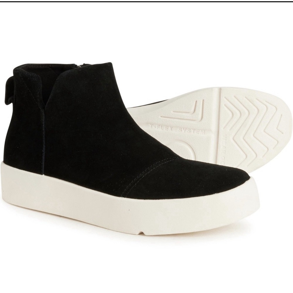 NEW TOMS Verona Mid Womens Black Leather Ankle Bootie Round Toe Zip US 7